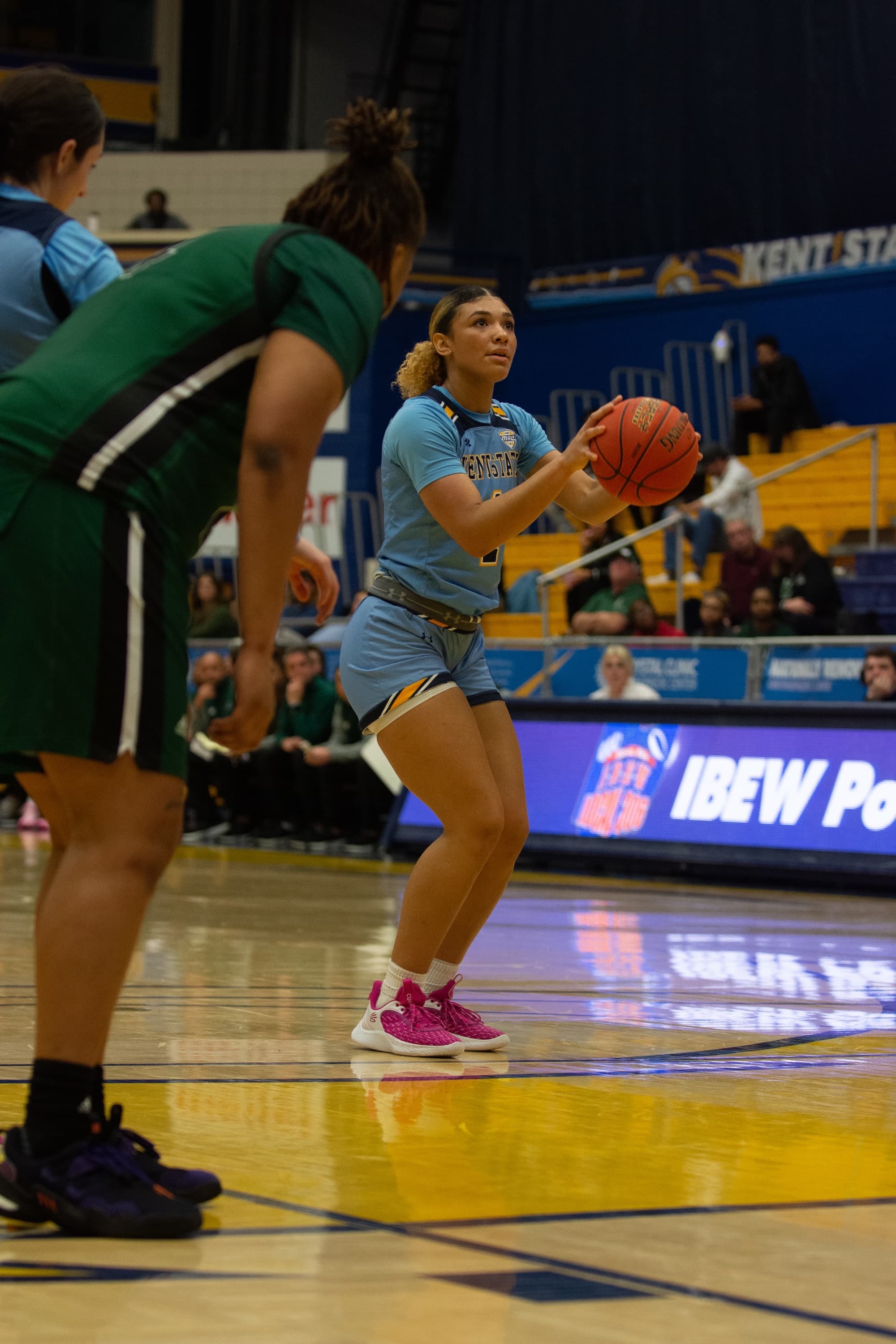 Kent State women's basketball player with ball during game